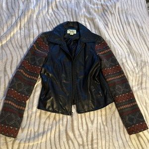 Maralyn & Me Vegan-Leather Moto Mixed Media Jacket 
 Medium (M)